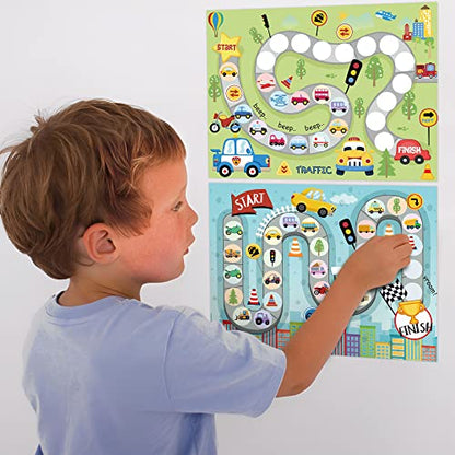 COcnny 29pcs Potty Training Chart with Vehicle Labels Rewards for Toddler Girls Boys, Transportation Theme Potty Training Stickers Chart, Toilet Training Step Behavior Planner for Kids 1-3