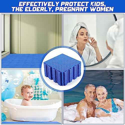 Huwena 50 Pcs Modular Interlocking Cushion Floor Tiles 10 x 10 Inch Non Slip Pool Floor Mat Blue Interlocking Rubber Draining Flooring Tiles with Hole for Drain Deck Patio Balcony Shower Kitchen