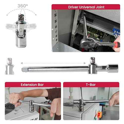 Mechanics Tool Set Metric, 95PCS 1/2" & 1/4" Drive Impact Socket Set with Ratchet Handle, Deep & Shallow Socket Set with Universal Joint, Automotive Tool Kit with Case for Car, Motorcycle, Home Repair