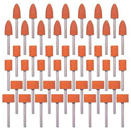 45 Pack Grinding Stone Set 1/8" Shank, Sanding Drill Bit for Rotary Tool Flap Wheel for Grinding, Polishing, Deburring Ferrous Metal, 2 Shape and 3 Sizes(Orangage, Aluminum Oxide)