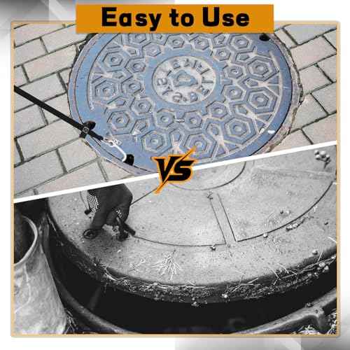 Manhole Hook Tool, Portable Versatile Hook for Lifting Manhole Covers, Storm Drains, Septic Tank Risers, Steel Tool for Lifting, Pulling, and Removing Covers, Easy to Store(Short & Long)
