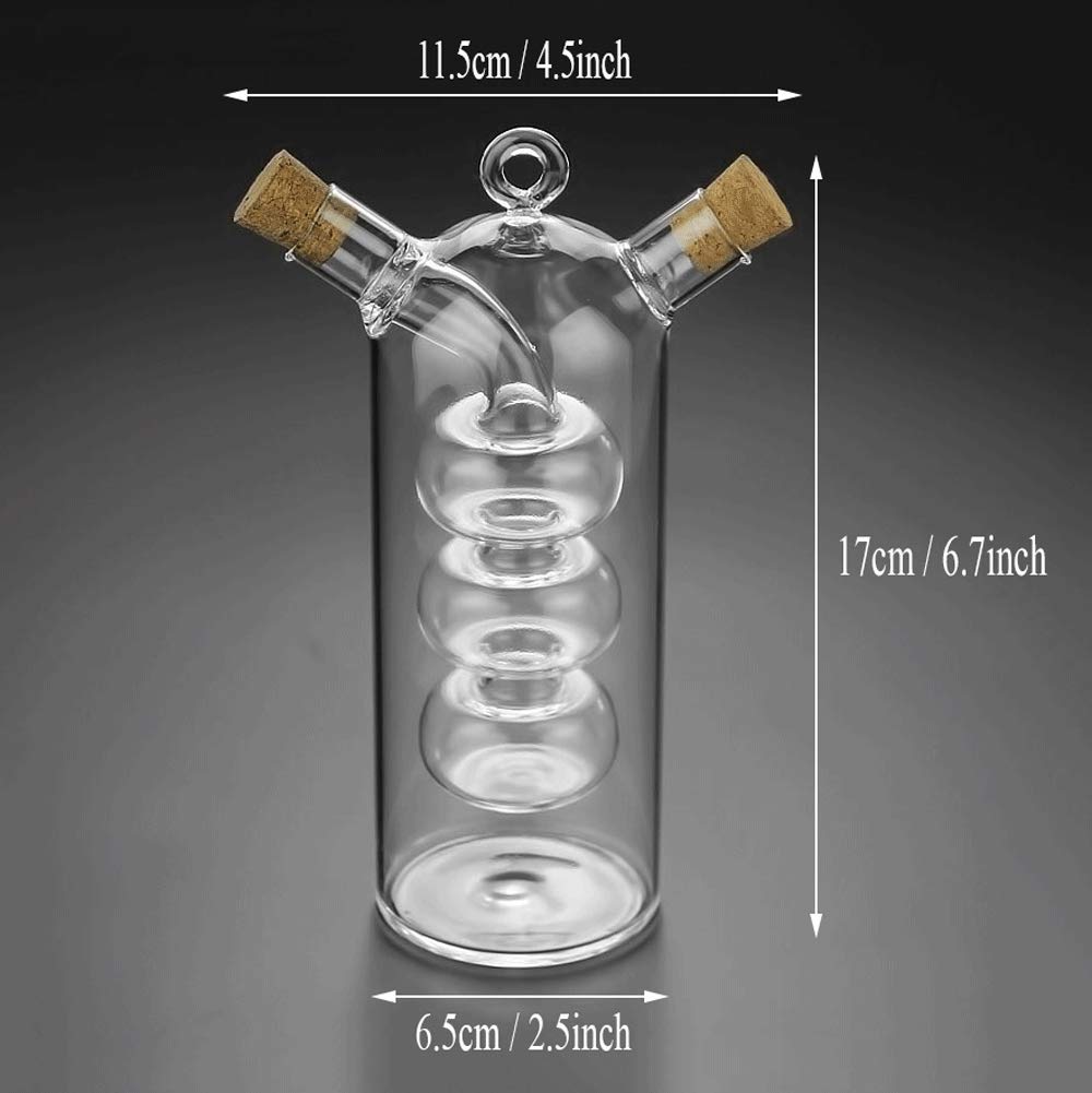 WINAKUI Olive Oil and Vinegar Dispenser Cruet Bottles, 2 in 1 Transparent Dual Glass for Kitchen Cooking Container