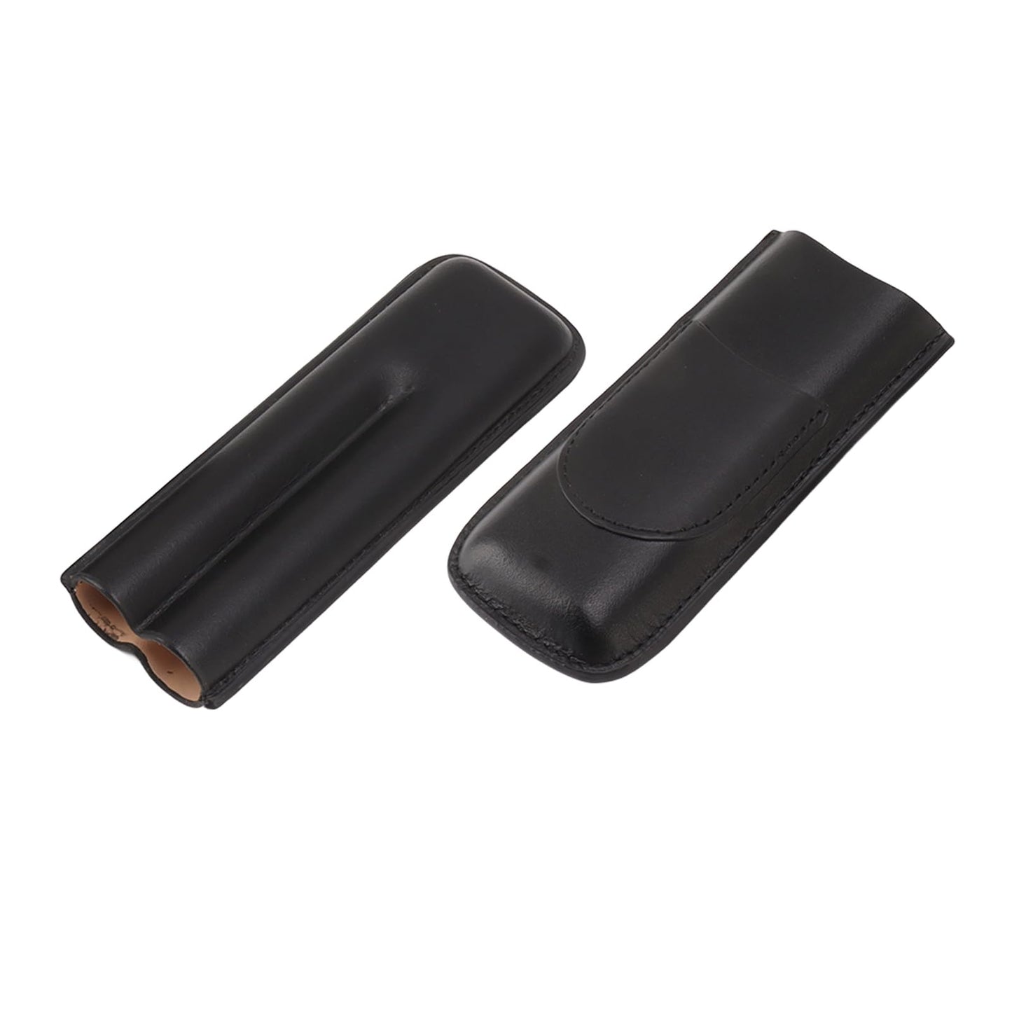 OEBUAFI 2 Finger Faux Leather Cigar Case, Premium Soft Touch Travel Holder with Front Pocket for Cutter, Elegant Sewing Technology Lightweight Durable Men (Black)