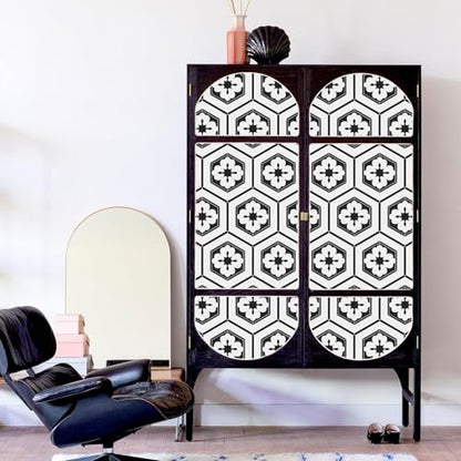 Naphite Black and White Peel and Stick Wallpaper Boho Geometric Black Modern Self Adhesive Removable Wallpaper for Bathroom Kitchen Backsplash Waterproof Contact Paper for Cabinets 17.3inW 78.7inL