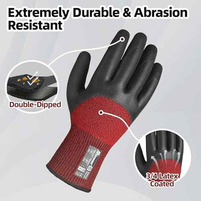 Schwer 3 Pairs Winter Work Gloves with 3/4 Double-Dipped Latex Coating, Thermal Insulated Gloves with Grip & Abrasion Resistance, Flexible & Comfortable, Used for Cold Weather, Freezer, L, CR3313
