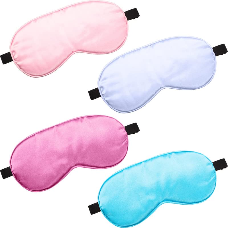 BBTO 4 Pcs Silk Sleep Eye Masks Smooth Soft Satin Eye Covers with Adjustable Strap Blindfold for Sleeping Blocking Out Lights Travel Relaxation (Royal Blue, Dark Green, Navy Blue, Black)