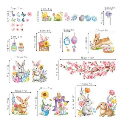 decalmile Spring Easter Window Clings Bunny Rabbit Eggs Window Decals Anti-Collision Glass Window Doors Flower Tree Branch Window Stickers