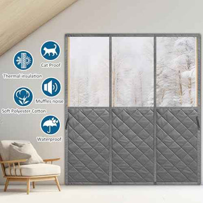 Magnetic Thermal Insulated Door Curtain with Visible Windows for 72" x 80" Doors, Thicken Made of Oxford and Cotton Insulated Curtain for Winter Sliding, Patio and French Doors