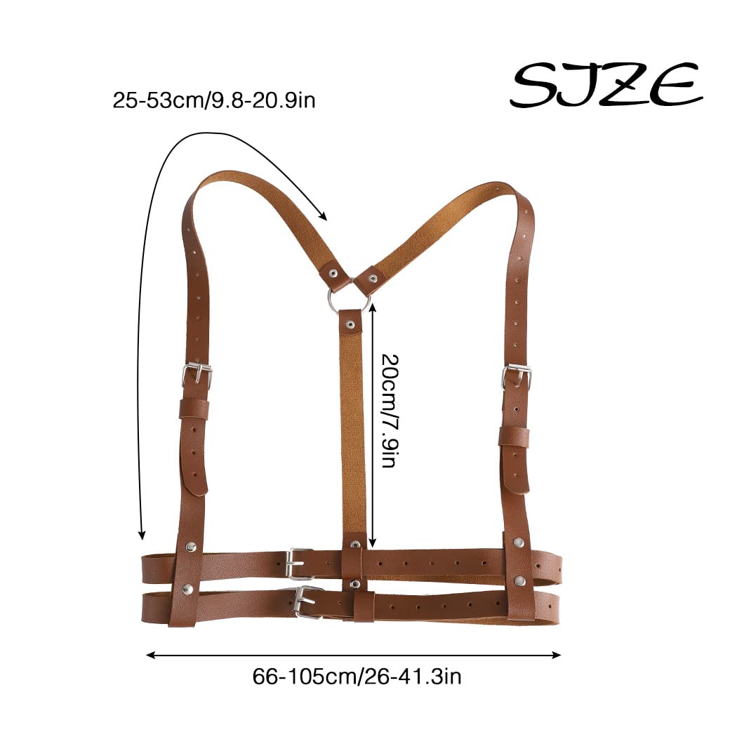BODIY Women Waist Belt Straps Brown PU Leather Vest Adjustable Buckle Belts Punk Goth Waist Strap for Halloween Dresses Costume