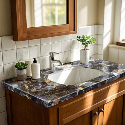Volga Blue Marble Contact Paper 88" X 16" Marble Wallpaper Exotic Granite Self Adhesive Gloss Marble Vinyl Wrap Film for Kitchen Countertop Peel Stick Wall Paper for Cabinets Wall Funiture