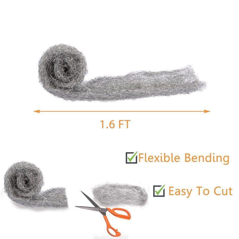 Alabrocon Bulk Steel Wool Roll Kit, Steel Wool 0000 15pcs, Gap Blocker, 0000 Steel Wool Keep Mice Away from Holes/Siding/Pipeline/Vents in Garden, House, 15 Pack × 1.6FT