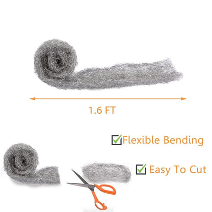 Alabrocon Bulk Steel Wool Roll Kit, Steel Wool 0000 15pcs, Gap Blocker, 0000 Steel Wool Keep Mice Away from Holes/Siding/Pipeline/Vents in Garden, House, 15 Pack × 1.6FT