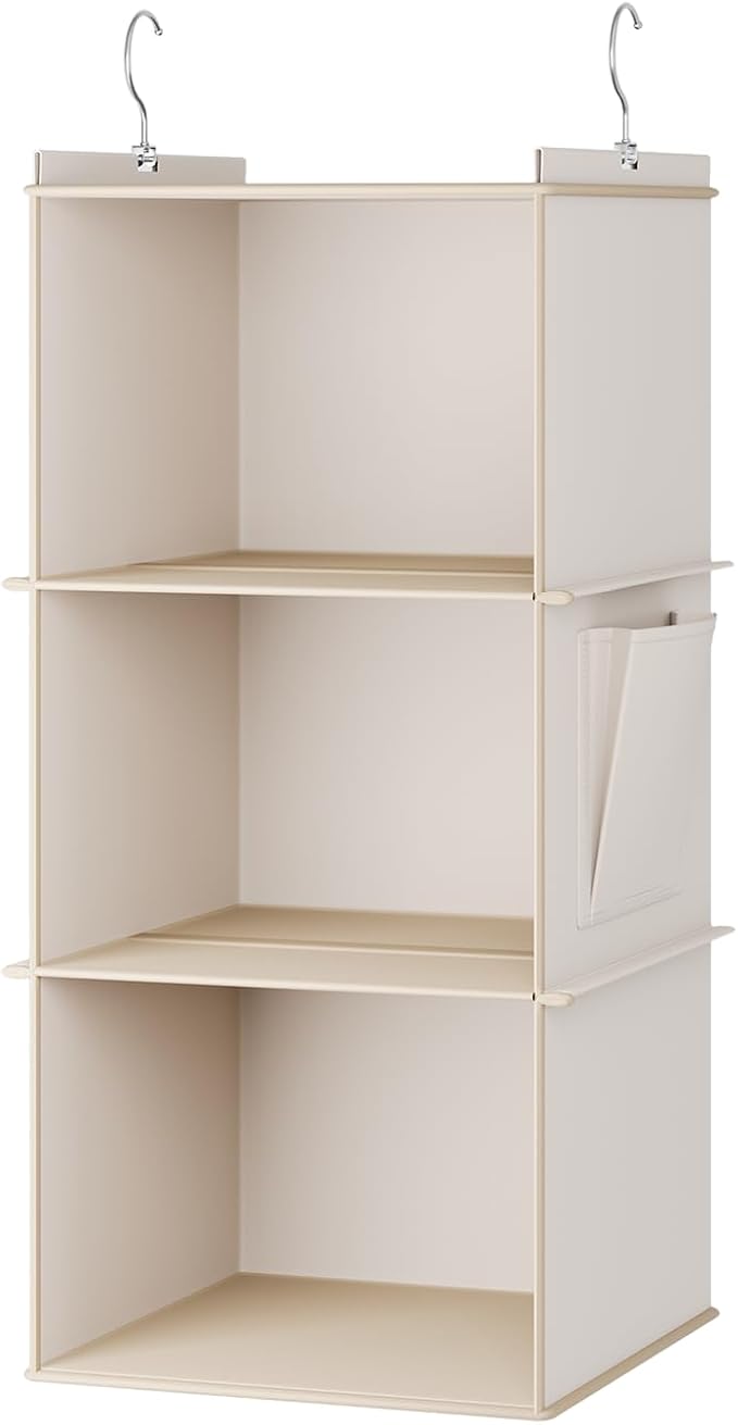 YOUDENOVA Hanging Closet Organizer, 3-Shelf Closet Hanging Storage Shelves