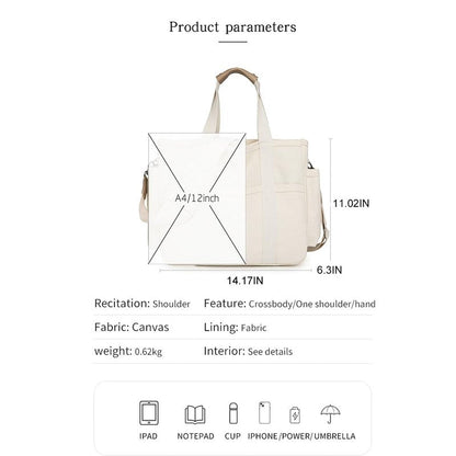 Eagerrich Canvas Crossbody Tote Bag with Multi Pockets for Women Work Large Handbags Shoulder Bag Messenger Bag Travel Purse Commuter Everything Tote Bag with Compartments(Black)