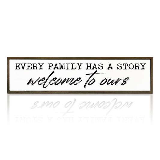 Welcome Home Decor, Every Family Has A Story Welcome to Ours Sign, Family Wood Sign, Home Decor for Front Door, Living Room Decors Above Sofa, Housewarming Gift 17.8x4x1.18 inches
