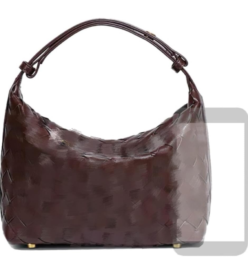 Woven Purse for Women, Braided Vegan Leather Woven Bag, Slouchy Mini Hobo Tote Purses, Small Top-Handle Shoulder Handbag (Chocolate)