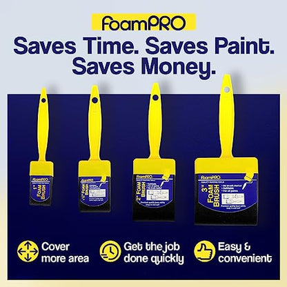 FoamPRO 715-4, 1 1/2" Foam Brush w/ 4 Refills - Premium Quality Paint Brush Set for All Paints, Urethanes, Varnishes, Stains - Effortless Application Foam Brushes- Smooth Finish, Reusable Handles