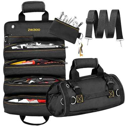Stocking Stuffers Gifts for Men, Roll Up Tool Bag with 6 Pouches, Heavy Duty Portable Foldable Tool Storage Organization, Rollup Toolbag Organizer Gift for Dad, Husbands, Him, Mechanics, Electricians
