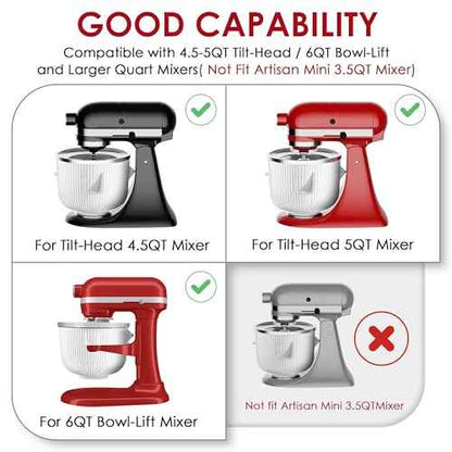 Ice Cream Maker Attachment for KitchenAid Mixers, Fits KitchenAid 4.5/5QT & 6QT Stand Mixers, Frozen Ice Cream & Sorbet Gelato Maker for KitchenAid, 2 Quart, White(Machine/Mixer Not Included)