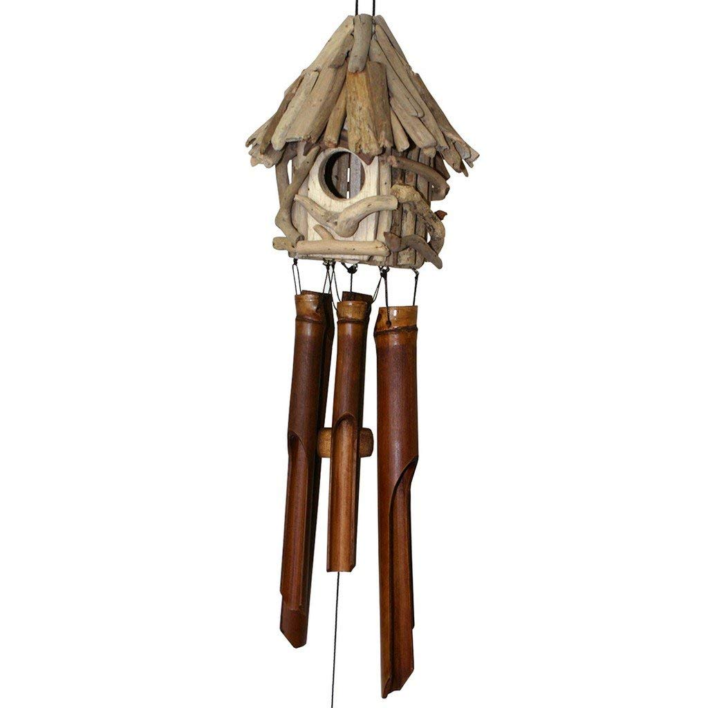 Wind Chime Bird Handcrafted Wooden Bamboo Driftwood Bird House Outdoor Garden Decor Unique Gift Idea