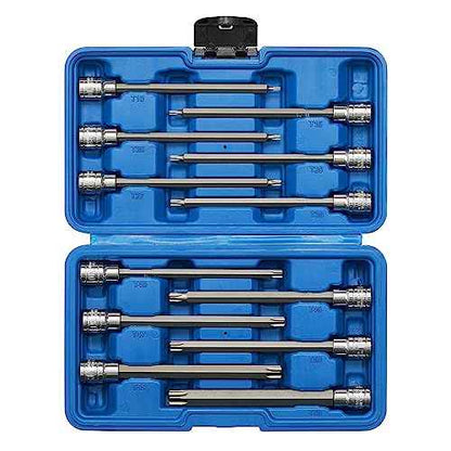 EMENTOL 12PCS 3/8" Drive Extra Long Torx Bit Socket Set, CR-V, S2 Steel, 5.9" Length Star Bit Socket Set, T10 - T60