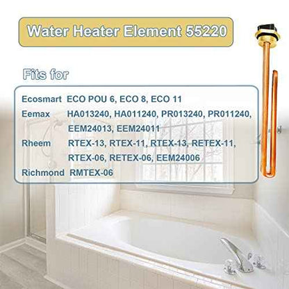 Upgraded HE 55220 Water Heater Element, For Ecosmart ECO POU 6, ECO 8, ECO 11, Rheem, Eemax, Richmond Electric Tankless Water Heaters, Replace 60208 Heating Element, 5.5KW 220V or 6KW 240V, 2 Pack