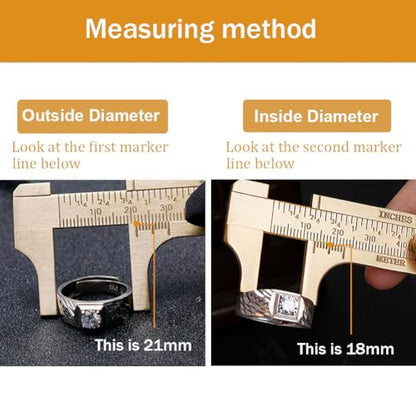 Brass Pocket Caliper with Double Scale Sliding Gauge Bead Measuring Tool Millimeter Gauge Mini Brass Vernier Caliper, Gold Ruler for Measuring Jewelry (100mm), 1 Pack