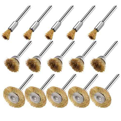 15 Pieces Copper Wire Brushes, Wire Brush Wheel, Mini Brass Brushes for Dremel Rotary Tools (1/8 Inch Mandrel)