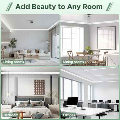 STICKGOO Ceiling Crown Molding Trim 10-Pack, High Impact Polystyrene Decorative Ceiling Molding Bars, 40 Ft in Total Length -Installed with Glue, White (Adhesive not Included)