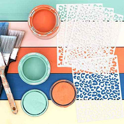 Zonon 4 Pieces Leopard Skin Stencil Reusable Cheetah Paint Stencil Template for Scrapbooking Fabric Drawing Tracing DIY Cake Furniture Wallpaper Floor Decor(8.3 x 11.7 Inch)