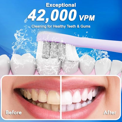 Sonic Electric Toothbrush for Adults and Kids, Comes with 10 Brush Heads & Travel Case, 5 Modes with 2 Minutes Built in Smart Timer, One Charge for 90 Days, 42,000 VPM Motor (Black)