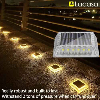 Lacasa Solar Deck Lights, 8 Pack 30LM LED Dock Lights Warm White 2700K, Outdoor Solar Powered Step Lights Light up All Night IP68 Waterproof Auto ON/Off for Garden Stairs Driveway Pathway Lighting
