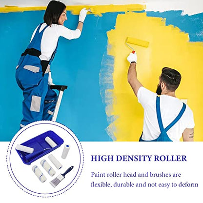 Household Mini Paint Roller Kit, 4 pcs Sponge Paint Roller Head +2 pcs Fabric Roller Head +1 Paint Tray +1 Roller Handle +1 Pant Brush fits Home Painting & Smaller DIY Projects(Multi Color)