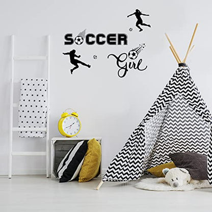 PLIGREAT Soccer Girl Quotes Wall Stickers, Peel and Stick Wall Decals, Removable Vinyl Soccer Ball Football Sticker for Soccer Fans Girls Bedroom Playroom Indoor Stadium Wall Decoration Wall Art Decor