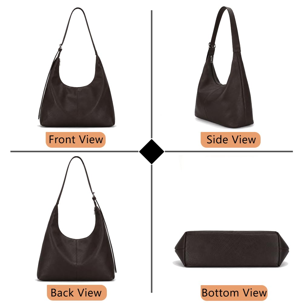 SongKedora Women Large Hobo Bags Vegan Leather Shoulder Handbag Slouchy Tote Purses for Travel Shopping (Coffee)