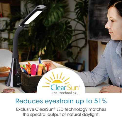 OttLite Swerve LED Desk Lamp with USB Charging, 3 Color Modes, Long-Lasting ClearSun LED, Flexible Neck, Touch Activated, Flexible Neck, Desk Light for Home Office, Reading