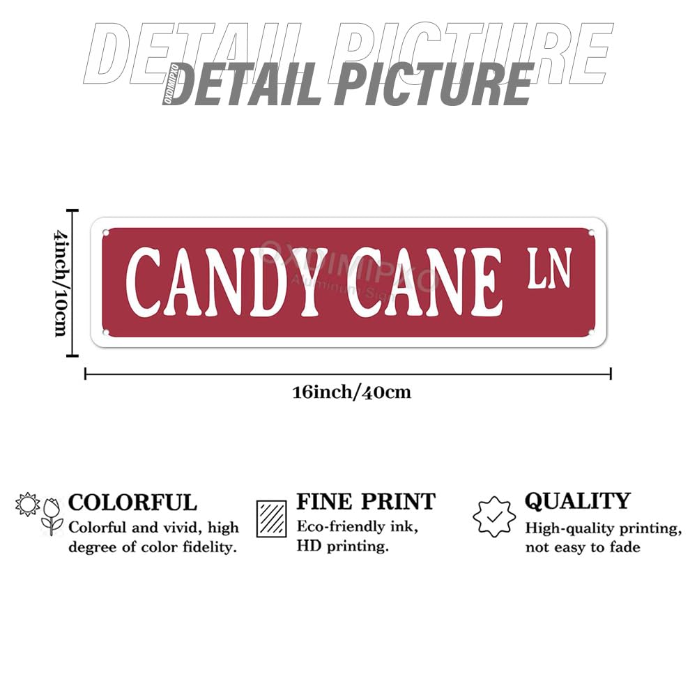 Candy Cane Lane Christmas Theme Street Sign Gifts 4x16 Inches Metal Wall Art Novelty Holiday Humor Ornament for Home/Kitchen/Office/Man Cave/Bar, Aluminium, 4x16 Inches