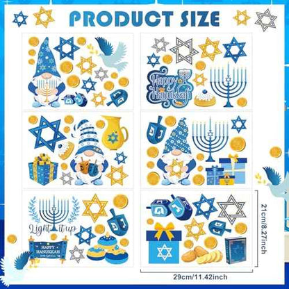 ReliThick 78 Pcs Hanukkah Wall Decals Hanukkah Decor Blue White Gold Menorah Star Gnome Stickers Chanukah Party Decor Jewish Decoration for Living Room Bedroom Nursery Wall Decoration