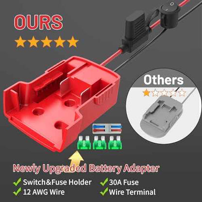 for Power Wheel Adapter Compatible with Milwaukee 18V Battery, Converter Kit with Fuse Holder, Switch, Terminal, 12AWG Wire for DIY RC Car Toys (1 Pack)