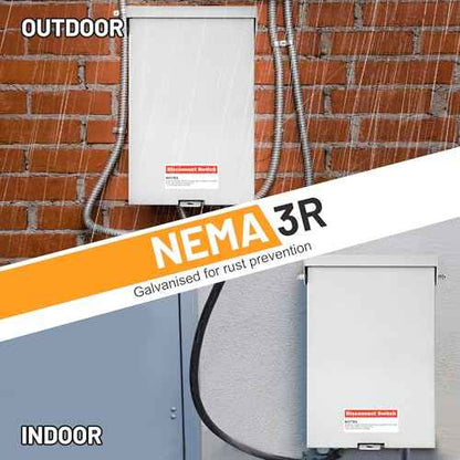 60 Amp Disconnect, 240V General Duty Safety Switch, 3P 4 Wires Non-Fused AC Disconnect Switch Box with Ground, Meeting NEMA 3R Standards for Indoor and Outdoor