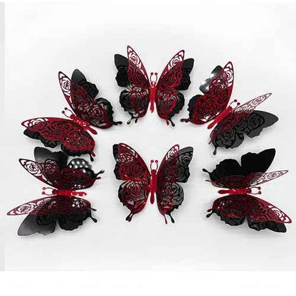 3D Red Butterfly Wall Stickers 6pcs Removable Valentine's Red Rose Butterfly Stickers Wall Decal Butterfly Wall Decals for Home and Room Decoration Wedding Bedroom Decor Living Room Sticker