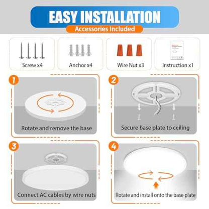 Allsmartlife Led Flush Mount Ceiling Light 2 Pack, 15.8 inch 32W 4320lm Dimmable Led Ceiling Light, 3000K/4000K/6500K, Round Led Light Fixture for Laundry Room, Hallway
