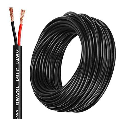 18 Gauge Wire 2 Conductor,18 AWG Electrical Wire Stranded PVC Cord Oxygen-Free Copper Cable,200FT 2 Core Pure Copper Flexible Cable Wire for LED Lamp Lighting Strips Automotive (18AWG-2C, 200FT)¡¦