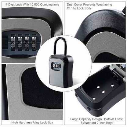 2 Pack Key Lock Box, Premium Zinc Alloy Lock Box, Anti-Smashing Lock Box for Keys with Combination Lock, 5 Key Capacity, Black
