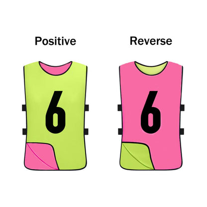 Saaifuu 12 Pack Reversible Numbered Pinnies, Double Sided Scrimmage Vest,Team Practice Jerseys for Kids and Adult(Pink/Neon Green, S)