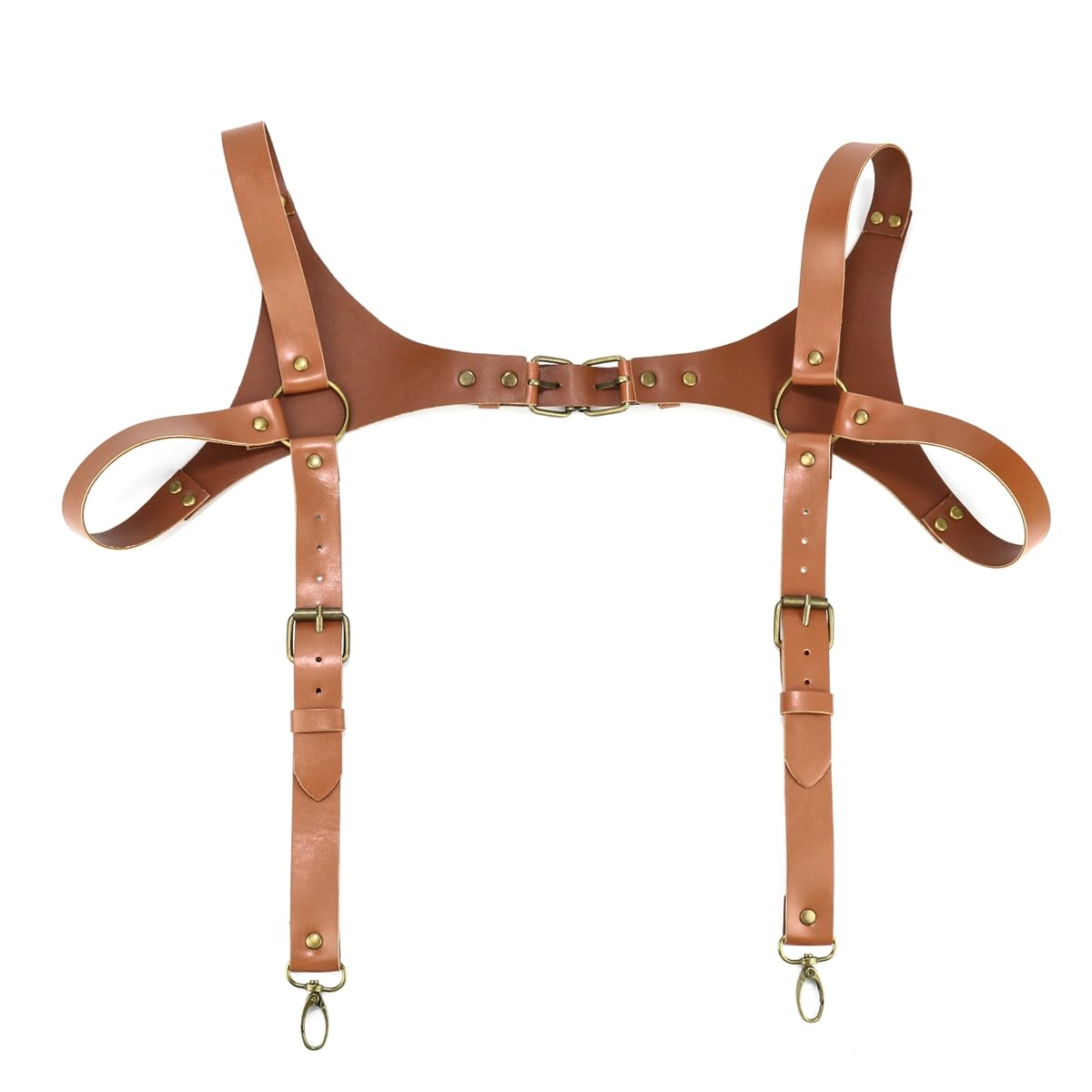 BaronHong PU Leather Renaissance Suspenders,Vintage Men's Back Support Harness,Metal Hooks for Men,Steampunk,Handmade(brown,M)