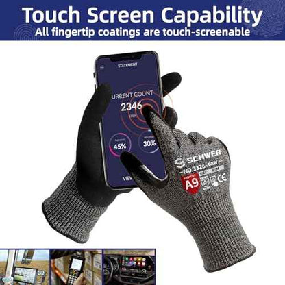 Schwer ProGuard Highest Level Cut Resistant Work Gloves PR3326 for Extreme Protection£¬ANSI A9 Cut Gloves with Reinforced Thumb, Non Slip, Non PFAS, Durable, Touch-screen, Black 2 Pairs£¨L£©