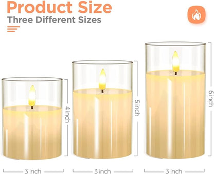 Glass Battery Operated LED Flameless Candles with Remote and Timer, Real Wax Candles Warm Color Flickering Light for Festival Wedding Home Party Decor(Pack of 3)-Lvory White