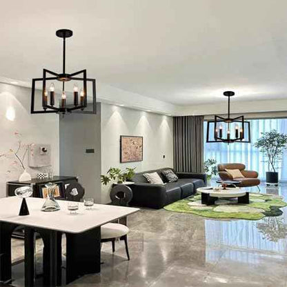 Black Chandelier,5-Light Dining Room Light Fixture Modern Farmhouse Geometric Metal Hanging Industrial Chandeliers for Entryway Kitchen Island Foyer Lighting Fixtures