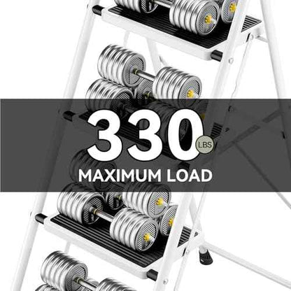 KINGRACK 4 Step Ladder, Folding Step Stool with Anti-Slip and Wide Pedal, Lightweight Stepladder with Handrails, Portable for Kitchen, Household, White